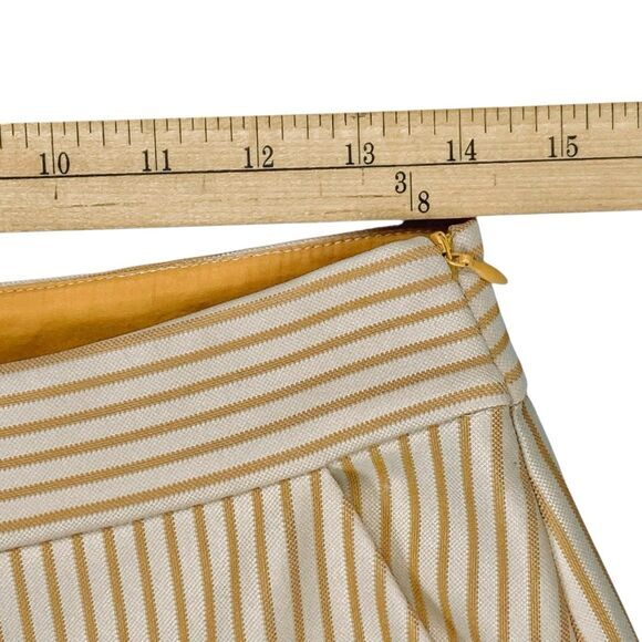 English Factory Capri Pants Sz M Cream Mustard Striped Ruffle Preppy Nautical - Picture 10 of 15